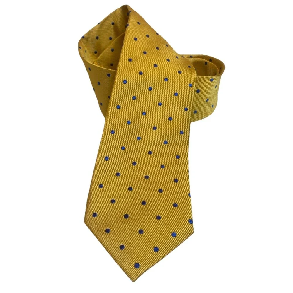 Charles Tyrwhitt 100% Silk Tie Necktie Yellow Blue Polka Dot Designer 58”